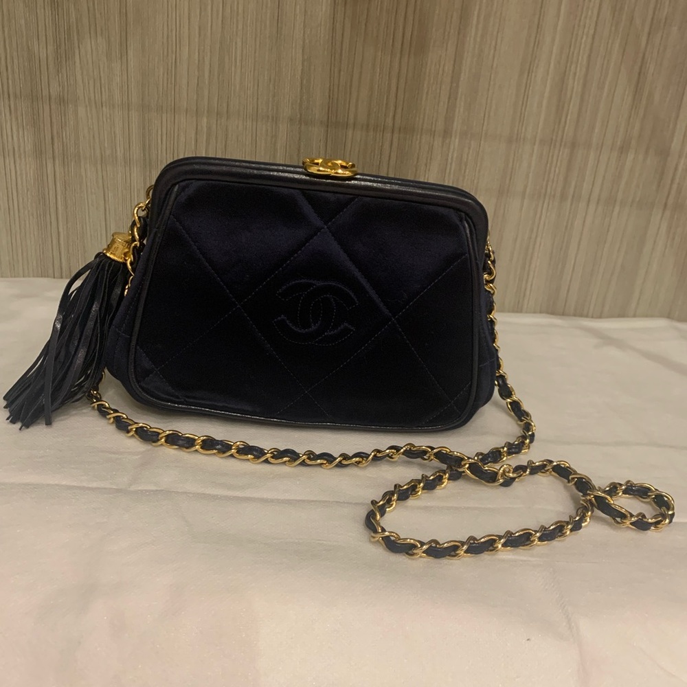 Chanel Midnight Velvet Crossbody Bag with Gold Chain